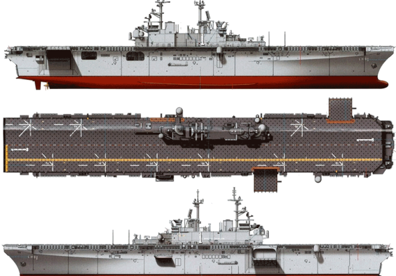 Корабль USS LHD-1 Wasp [Amphibious Assault Ship] - чертежи, габариты, рисунки